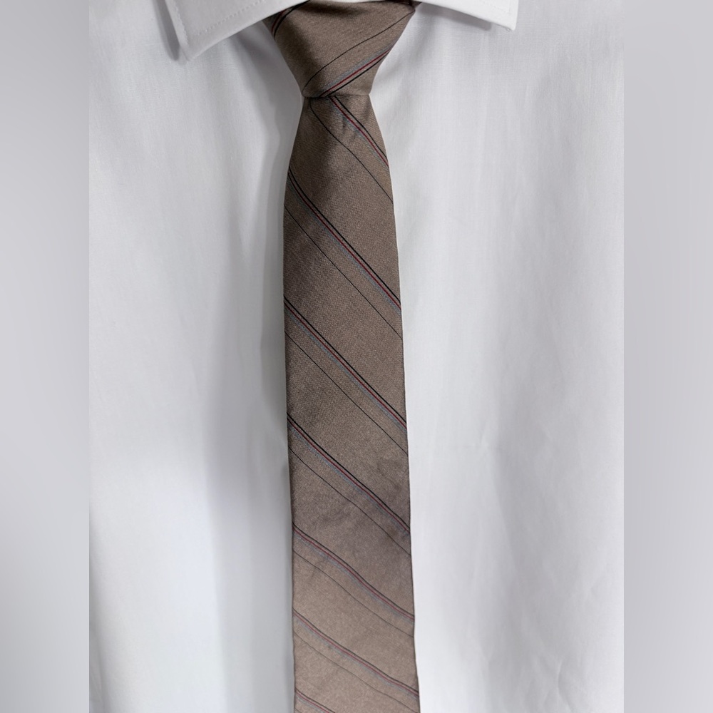 Vintage Dior Brown / Champagne and Red Striped Silk Tie